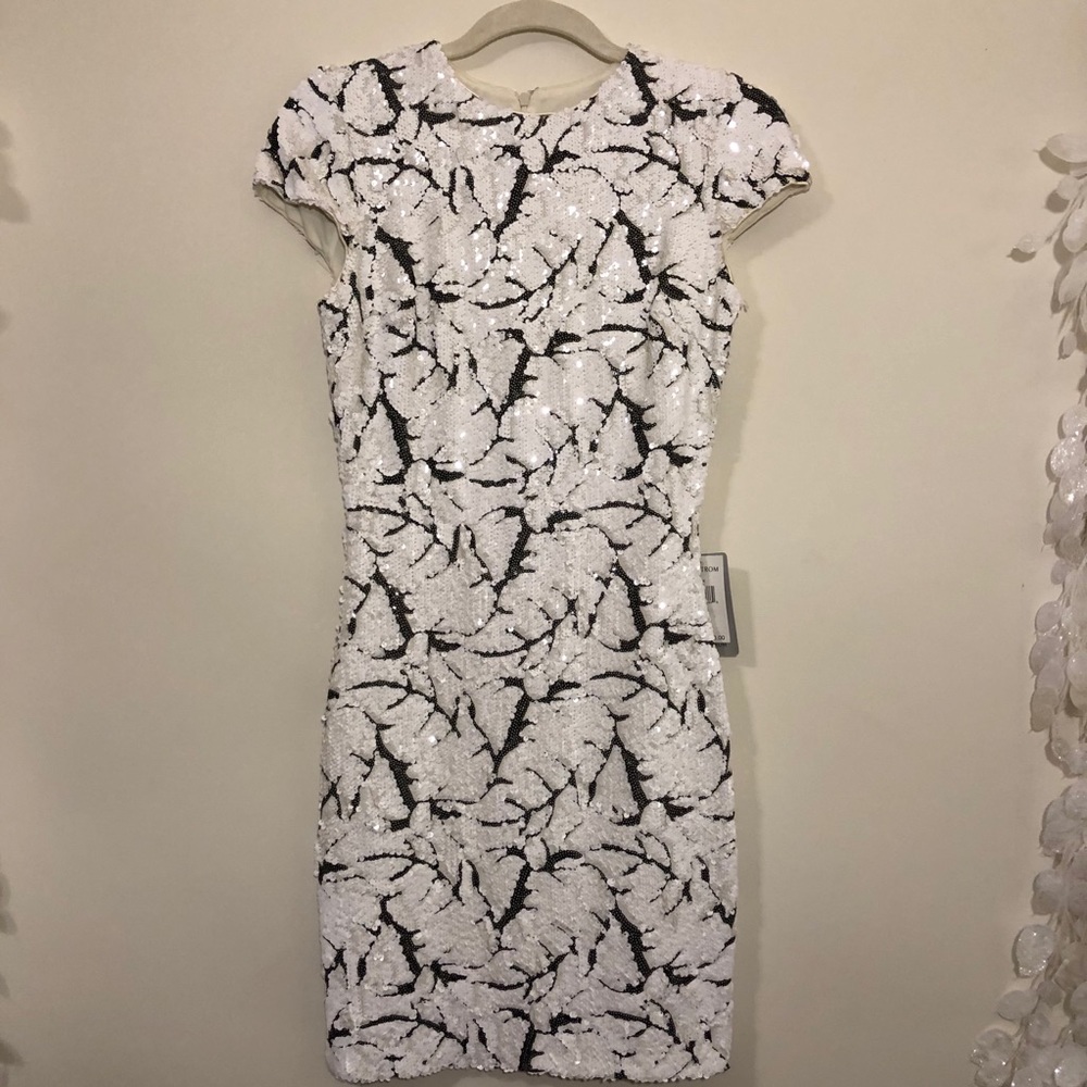 Dress the population white and black sequins dress